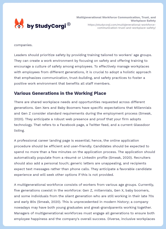 Multigenerational Workforce Communication, Trust, and Workplace Safety. Page 2