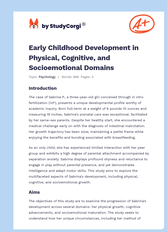 Early Childhood Development in Physical, Cognitive, and Socioemotional Domains. Page 1
