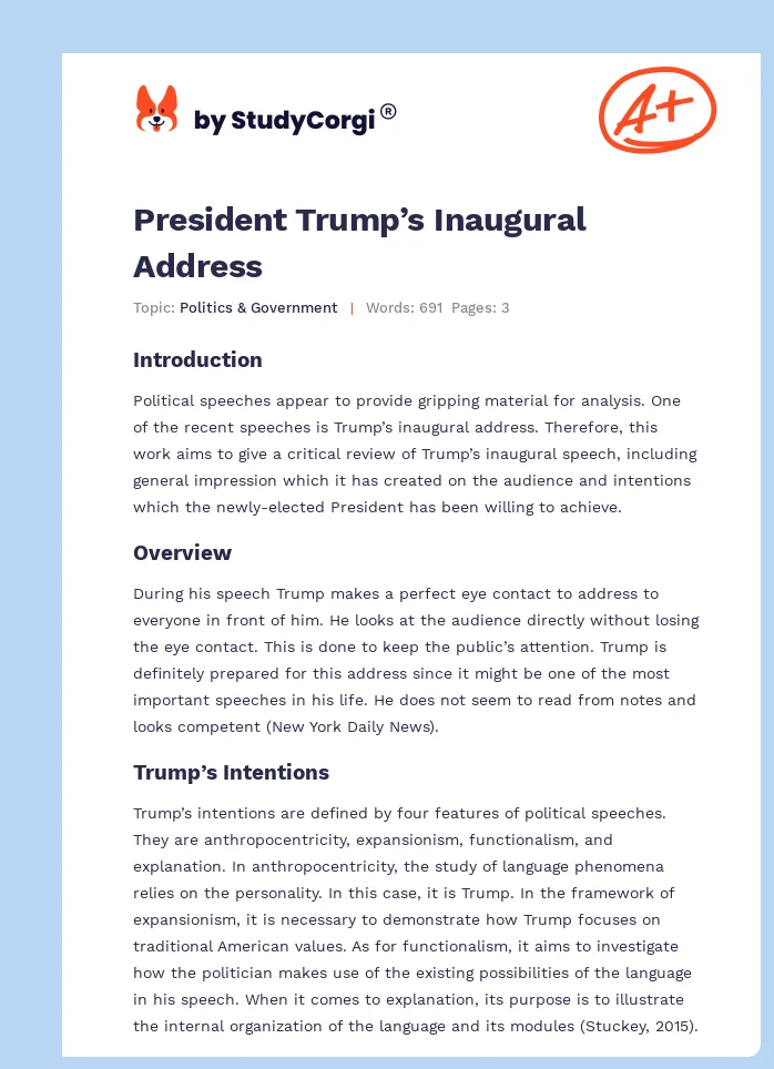 President Trump’s Inaugural Address. Page 1