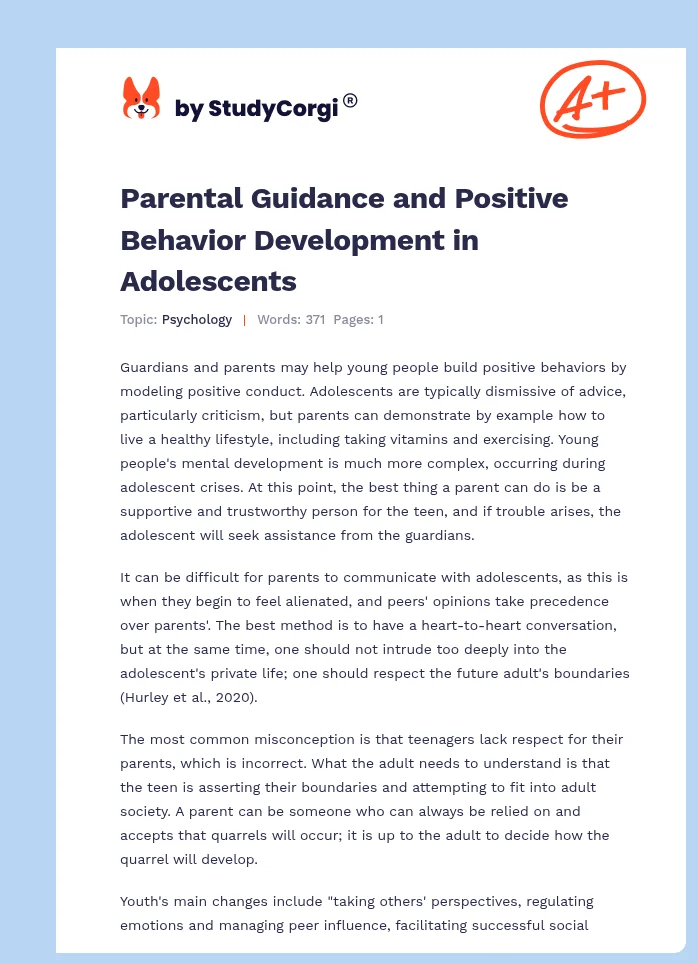 Parental Guidance and Positive Behavior Development in Adolescents. Page 1