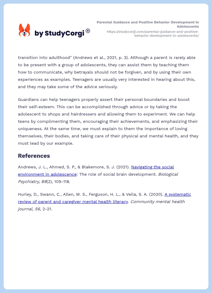 Parental Guidance and Positive Behavior Development in Adolescents. Page 2