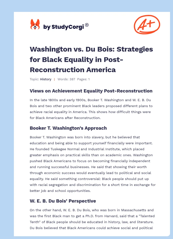 Washington vs. Du Bois: Strategies for Black Equality in Post-Reconstruction America. Page 1