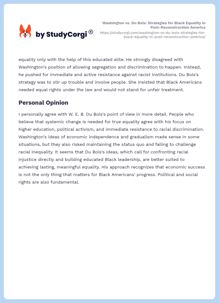 Washington vs. Du Bois: Strategies for Black Equality in Post-Reconstruction America. Page 2