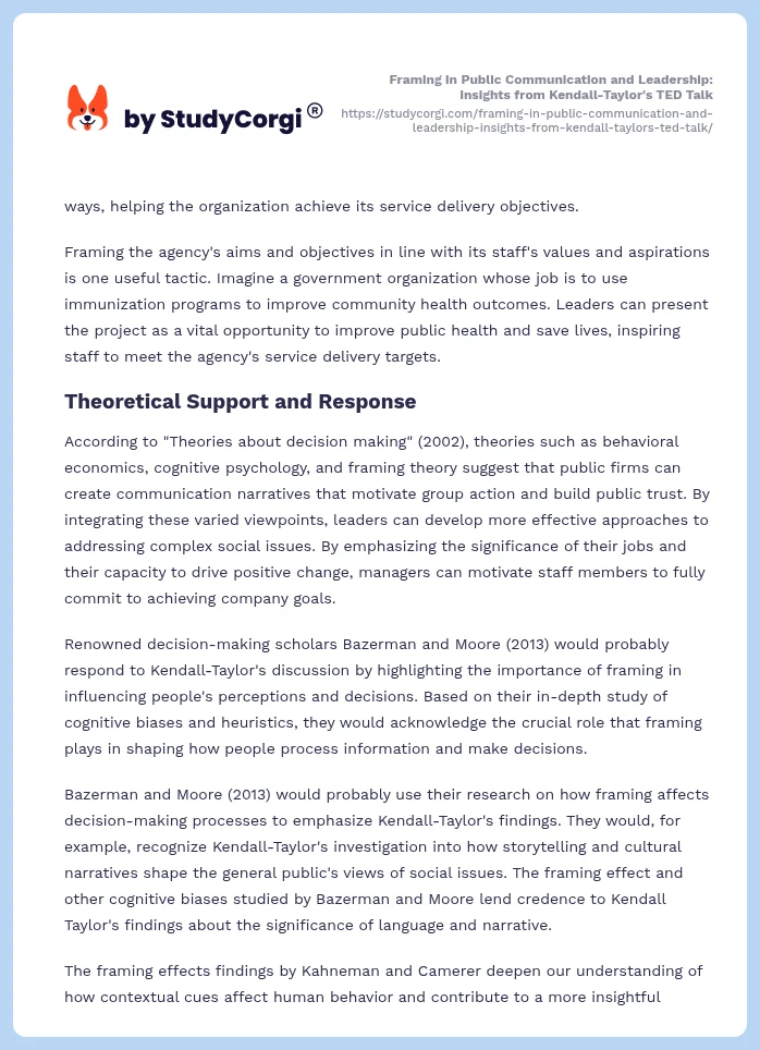 Framing in Public Communication and Leadership: Insights from Kendall-Taylor's TED Talk. Page 2