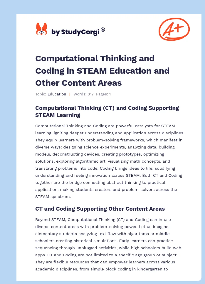Computational Thinking and Coding in STEAM Education and Other Content Areas. Page 1