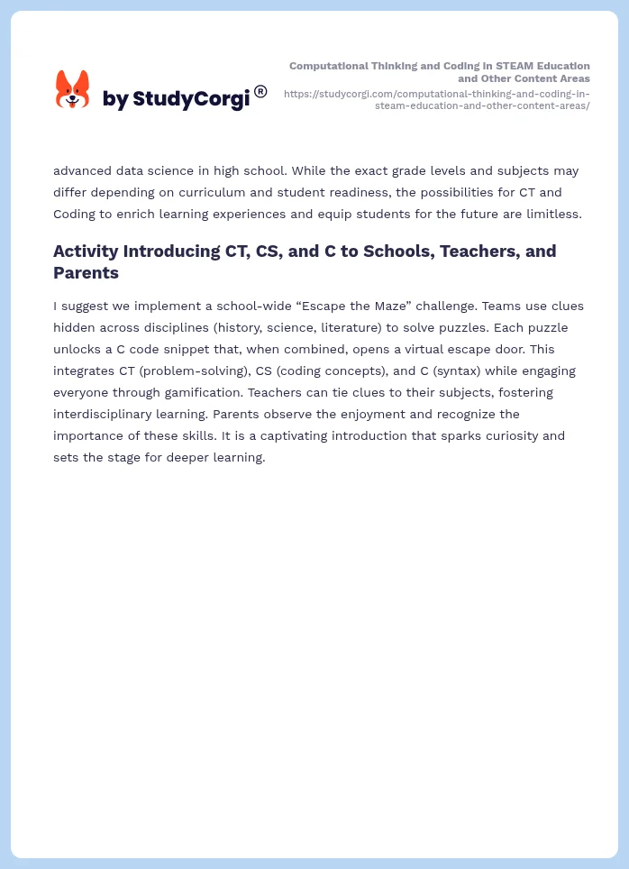Computational Thinking and Coding in STEAM Education and Other Content Areas. Page 2
