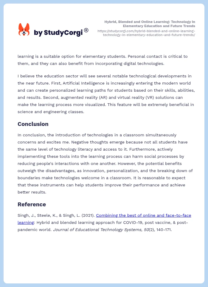 Hybrid, Blended and Online Learning: Technology in Elementary Education and Future Trends. Page 2