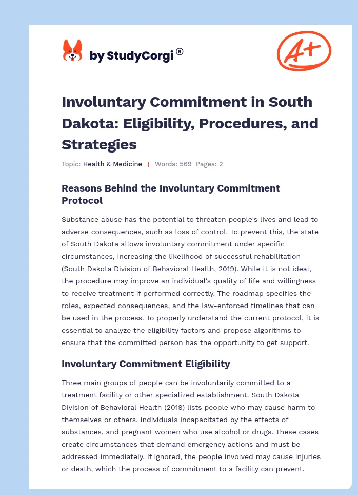 Involuntary Commitment in South Dakota: Eligibility, Procedures, and Strategies. Page 1