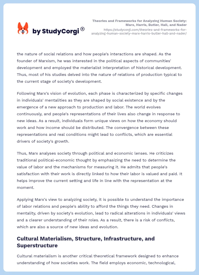 Theories and Frameworks for Analyzing Human Society: Marx, Harris, Butler, Hall, and Nader. Page 2