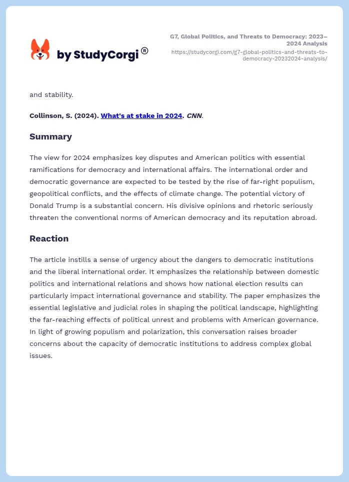 G7, Global Politics, and Threats to Democracy: 2023–2024 Analysis. Page 2