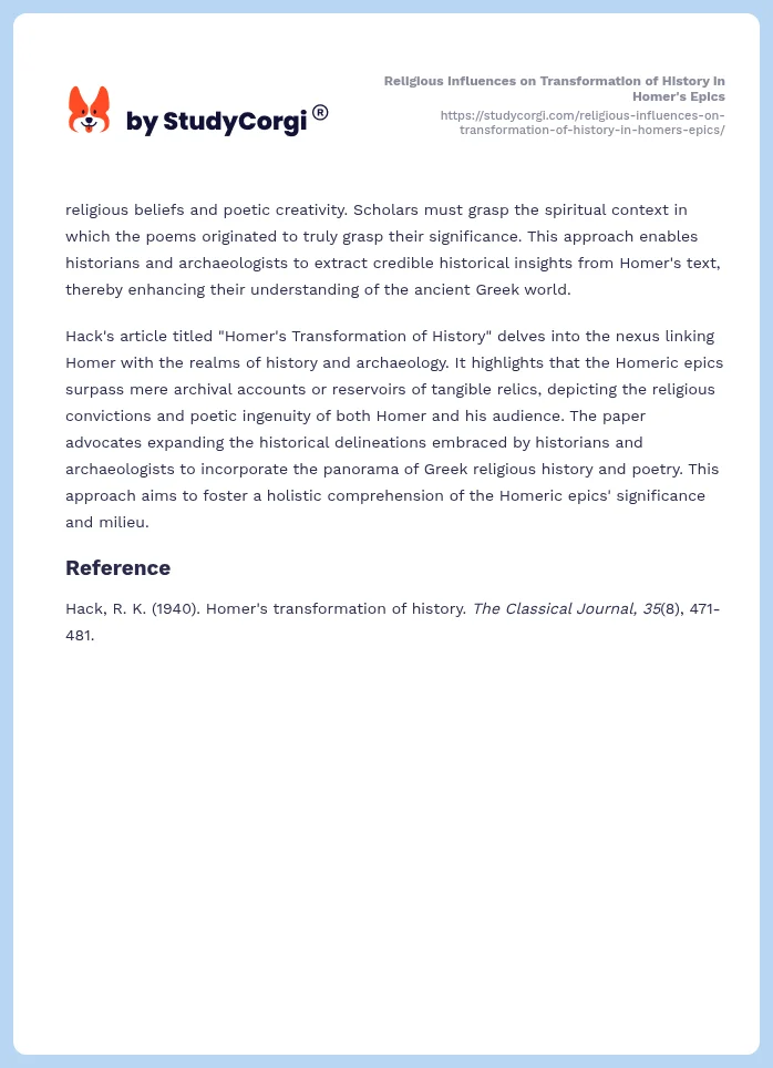 Religious Influences on Transformation of History in Homer's Epics. Page 2
