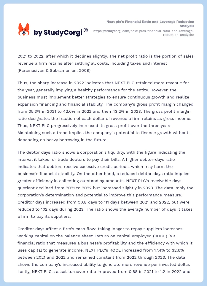Next plc's Financial Ratio and Leverage Reduction Analysis. Page 2
