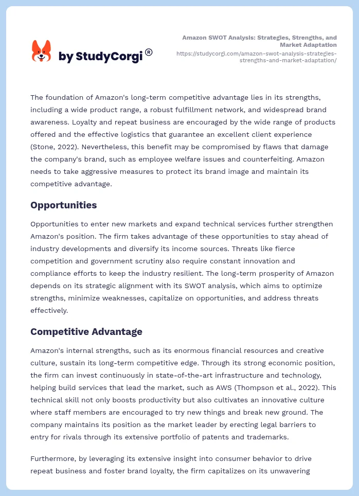Amazon SWOT Analysis: Strategies, Strengths, and Market Adaptation. Page 2