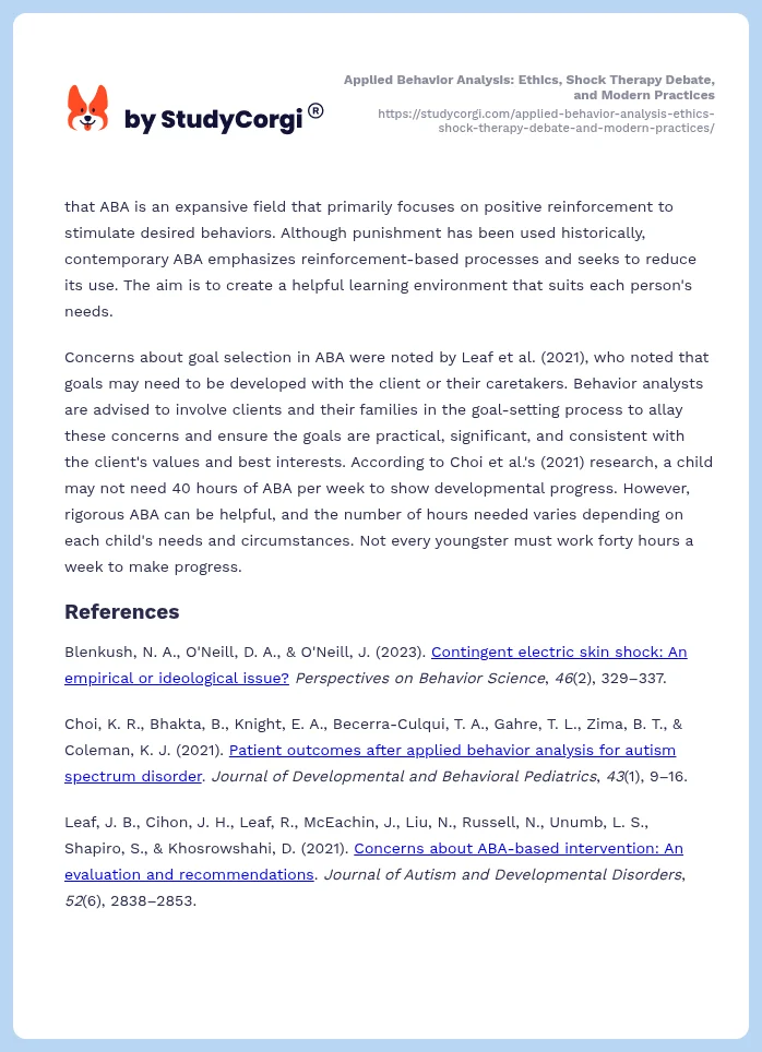 Applied Behavior Analysis: Ethics, Shock Therapy Debate, and Modern Practices. Page 2