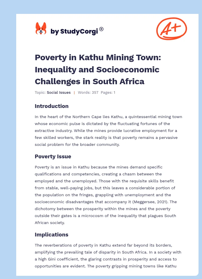 Poverty in Kathu Mining Town: Inequality and Socioeconomic Challenges in South Africa. Page 1