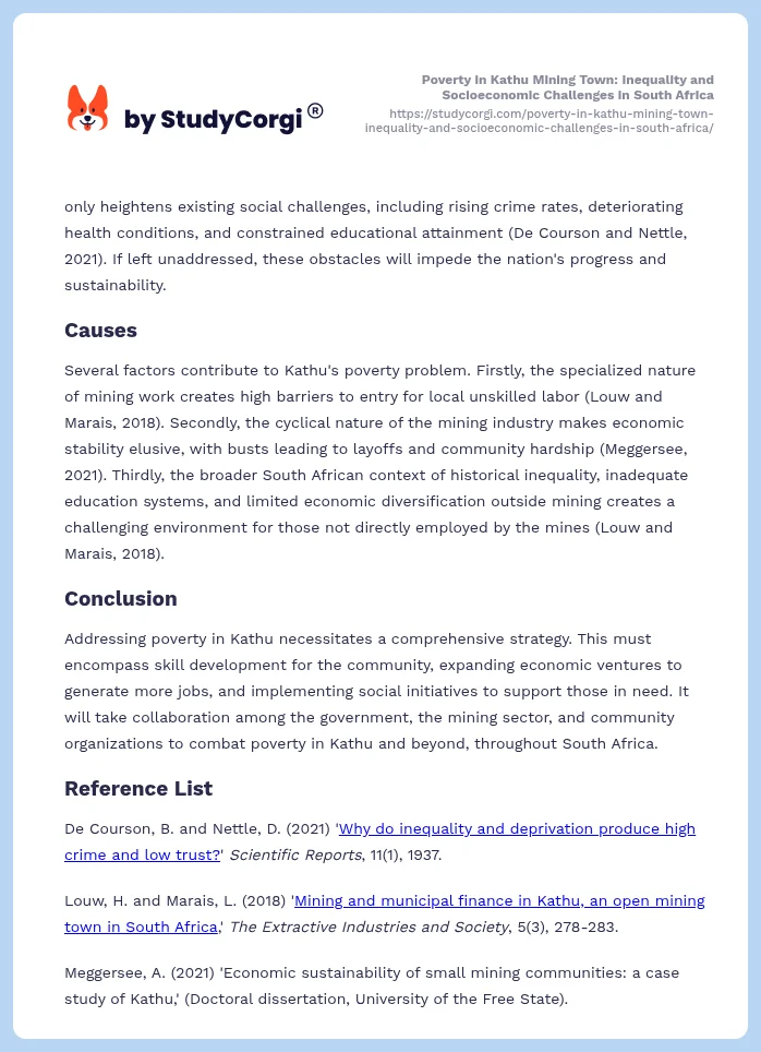 Poverty in Kathu Mining Town: Inequality and Socioeconomic Challenges in South Africa. Page 2