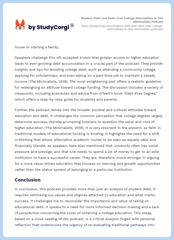Student Debt and Debt-Free College Alternatives in The Minimalists Podcast. Page 2