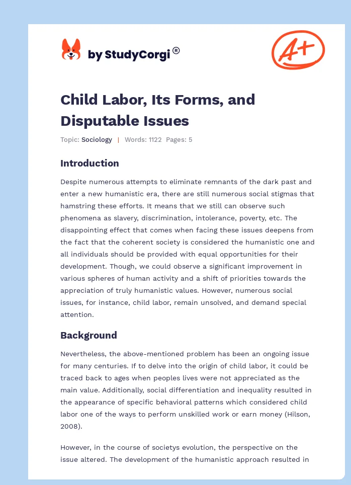 Child Labor, Its Forms, and Disputable Issues. Page 1