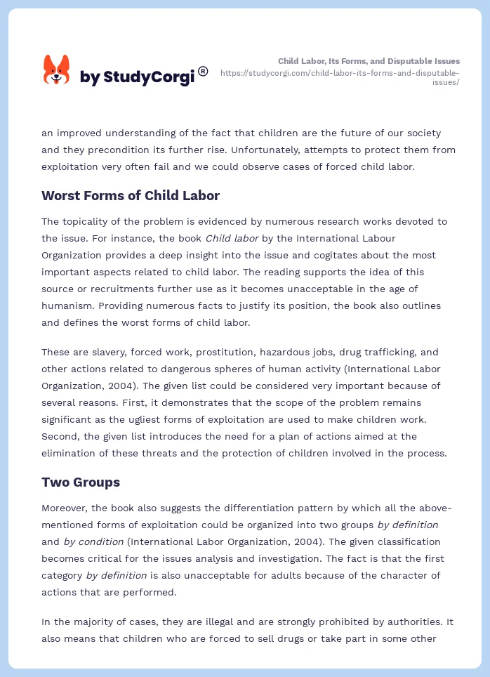 Child Labor, Its Forms, and Disputable Issues. Page 2