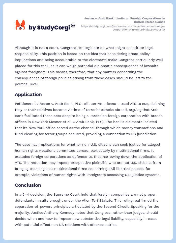 Jesner v. Arab Bank: Limits on Foreign Corporations in United States Courts. Page 2