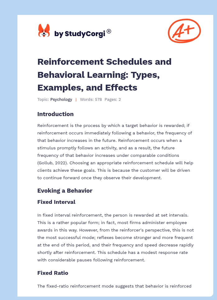 Reinforcement Schedules and Behavioral Learning: Types, Examples, and Effects. Page 1