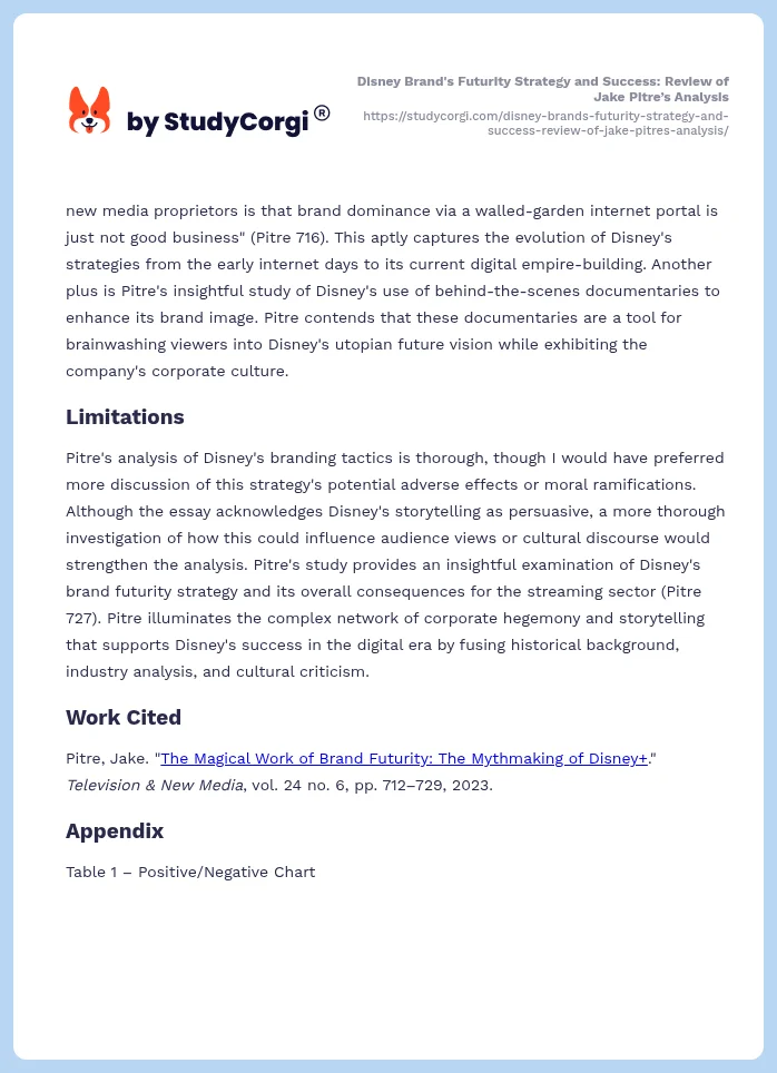 Disney Brand's Futurity Strategy and Success: Review of Jake Pitre’s Analysis. Page 2