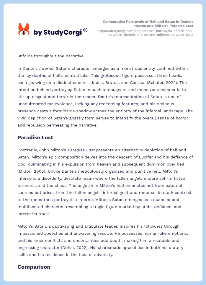 Comparative Portrayals of Hell and Satan in Dante’s Inferno and Milton’s Paradise Lost. Page 2