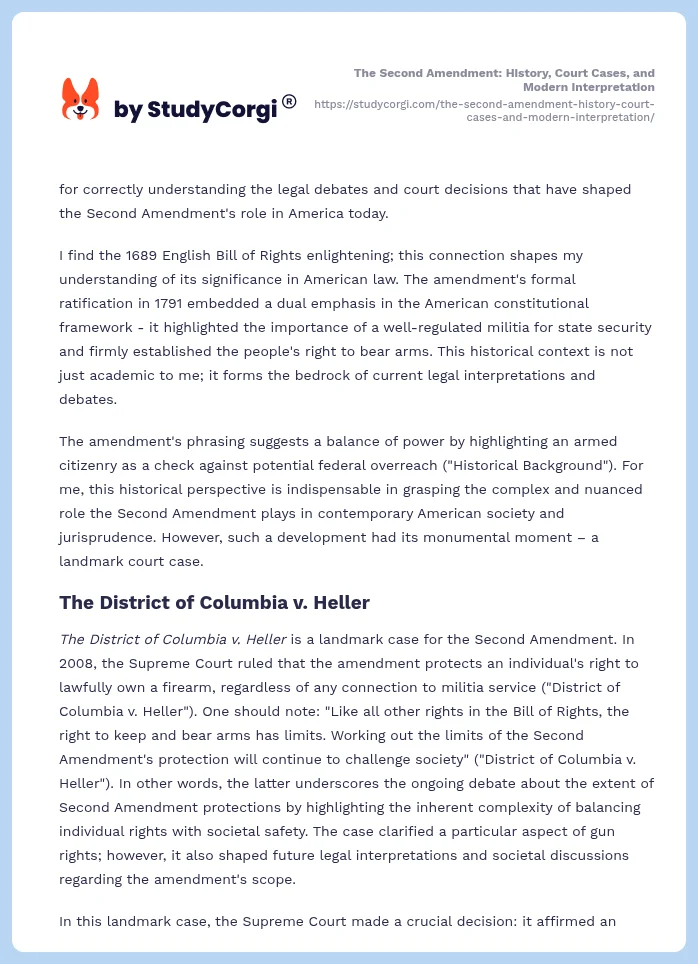 The Second Amendment: History, Court Cases, and Modern Interpretation. Page 2