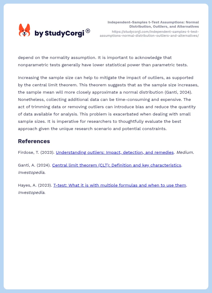 Independent-Samples t-Test Assumptions: Normal Distribution, Outliers, and Alternatives. Page 2