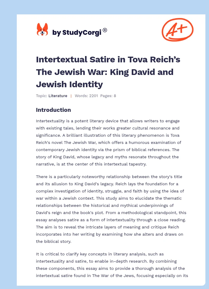 Intertextual Satire in Tova Reich’s The Jewish War: King David and Jewish Identity. Page 1