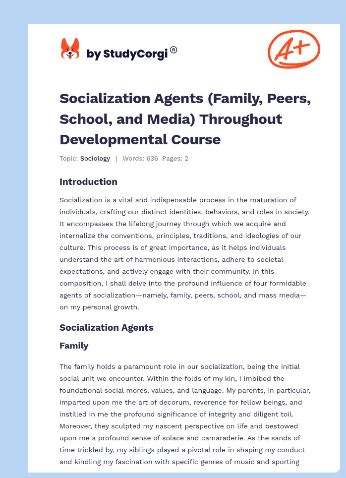 Socialization Agents (Family, Peers, School, and Media) Throughout Developmental Course. Page 1