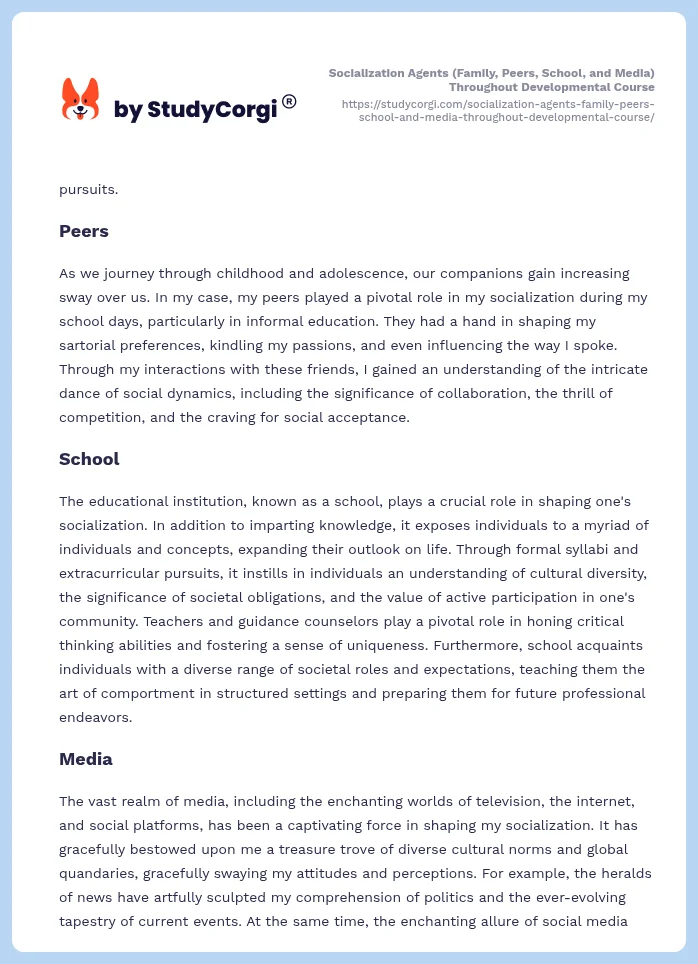 Socialization Agents (Family, Peers, School, and Media) Throughout Developmental Course. Page 2