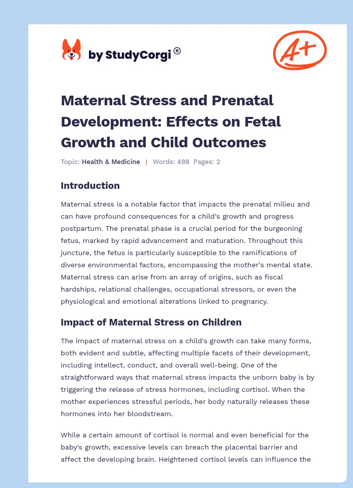 Maternal Stress and Prenatal Development: Effects on Fetal Growth and Child Outcomes. Page 1