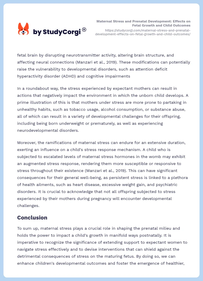 Maternal Stress and Prenatal Development: Effects on Fetal Growth and Child Outcomes. Page 2
