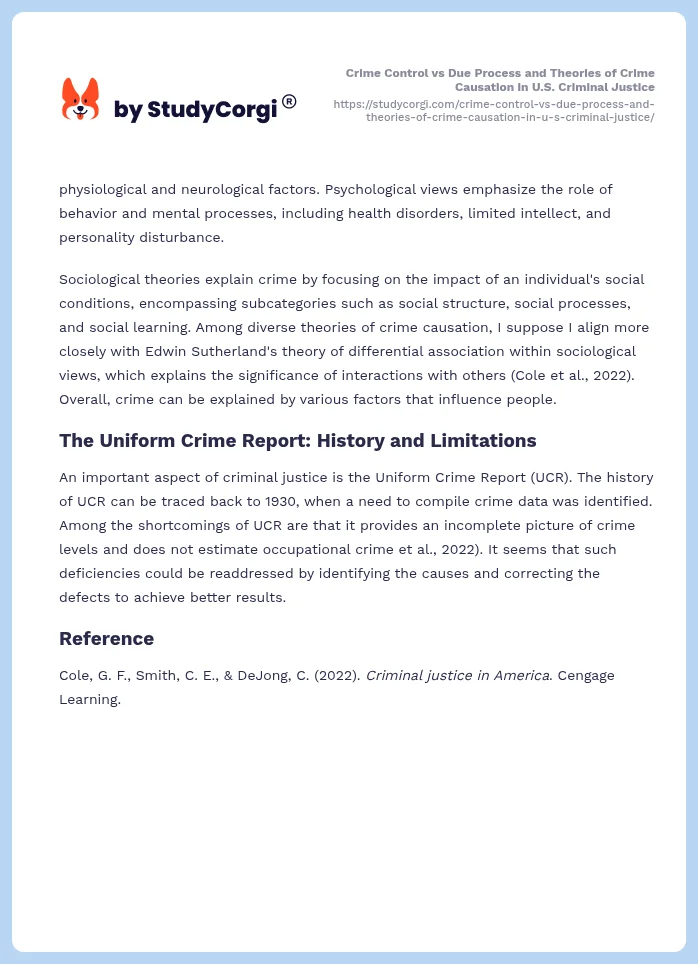 Crime Control vs Due Process and Theories of Crime Causation in U.S. Criminal Justice. Page 2