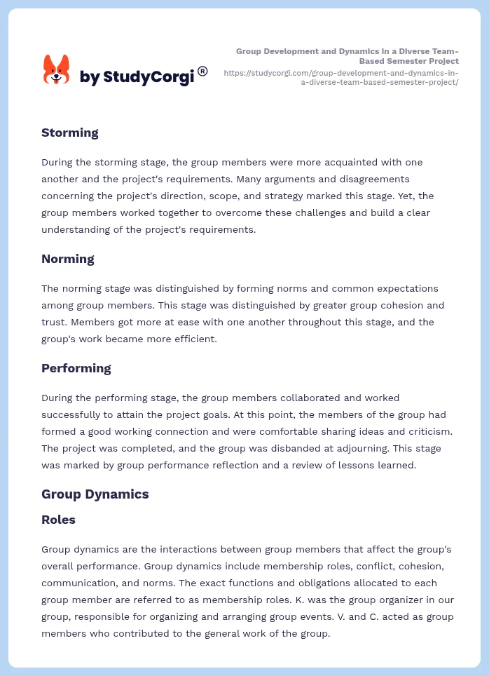 Group Development and Dynamics in a Diverse Team-Based Semester Project. Page 2
