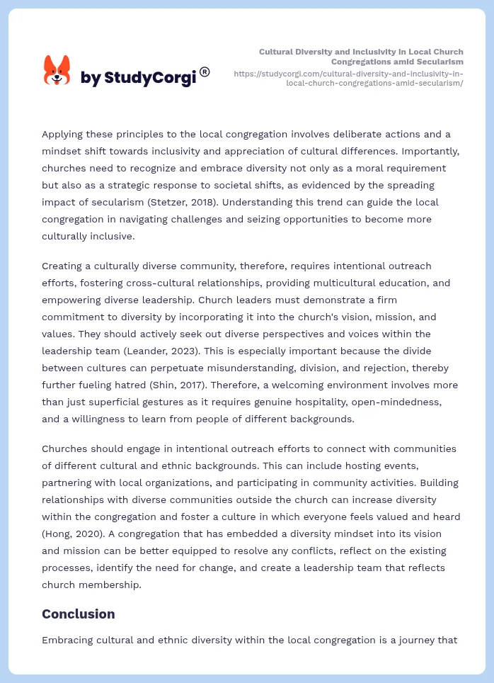 Cultural Diversity and Inclusivity in Local Church Congregations amid Secularism. Page 2