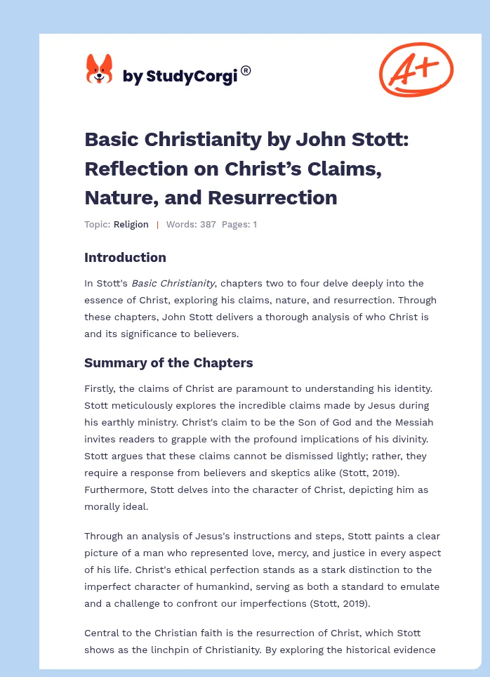 Basic Christianity by John Stott: Reflection on Christ’s Claims, Nature, and Resurrection. Page 1