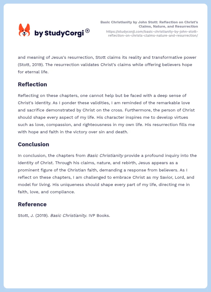 Basic Christianity by John Stott: Reflection on Christ’s Claims, Nature, and Resurrection. Page 2