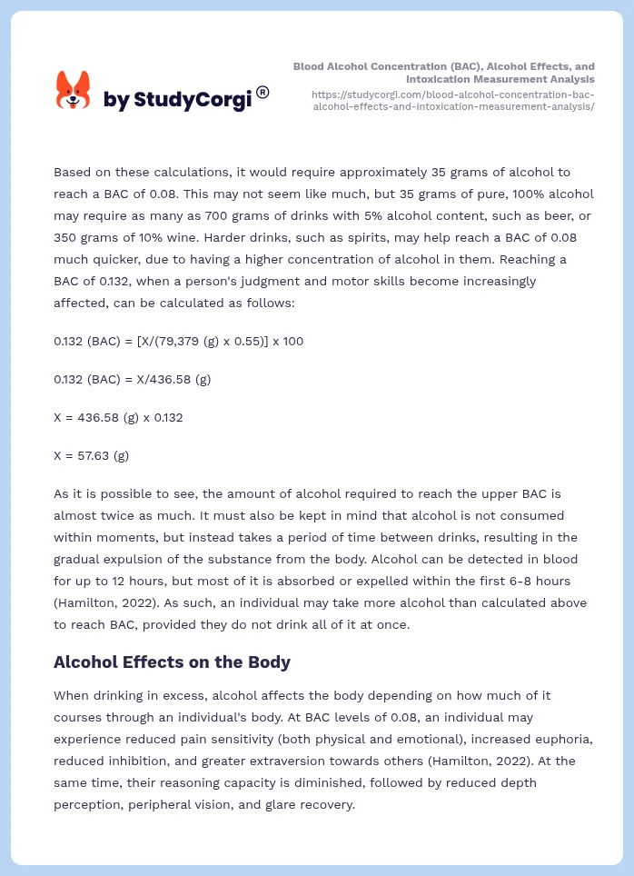 Blood Alcohol Concentration (BAC), Alcohol Effects, and Intoxication Measurement Analysis. Page 2