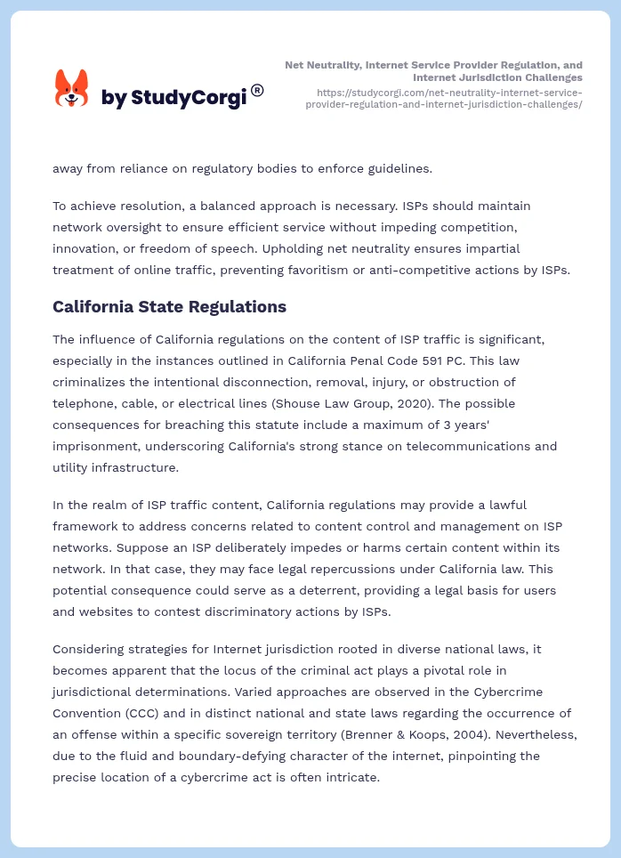 Net Neutrality, Internet Service Provider Regulation, and Internet Jurisdiction Challenges. Page 2