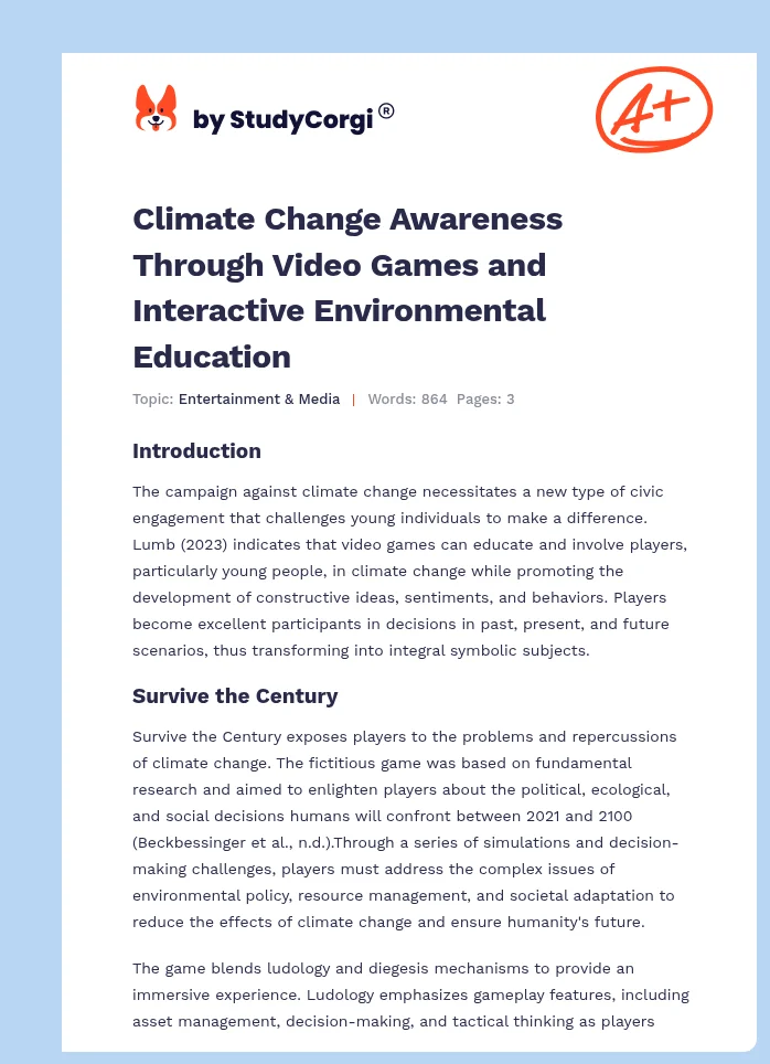 Climate Change Awareness Through Video Games and Interactive Environmental Education. Page 1