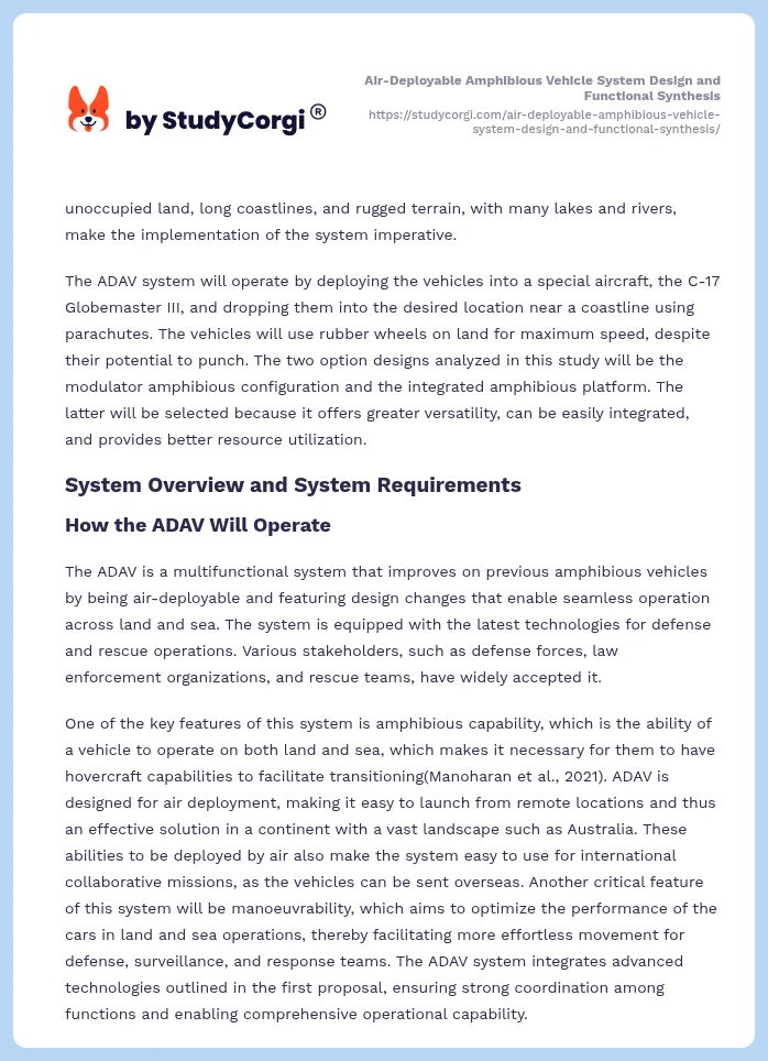 Air-Deployable Amphibious Vehicle System Design and Functional Synthesis. Page 2