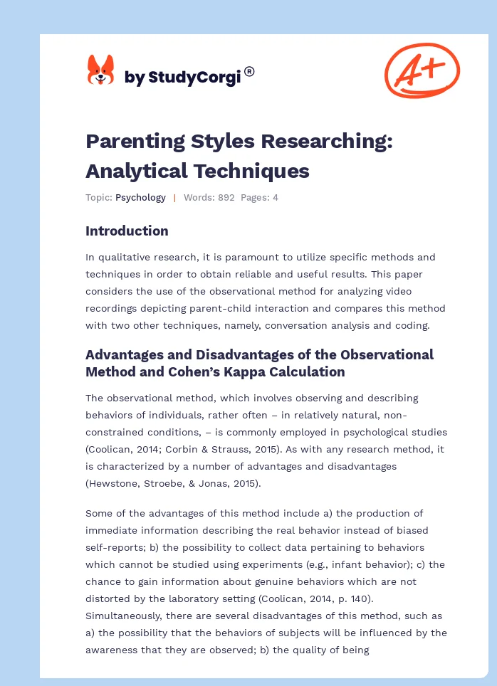 Parenting Styles Researching: Analytical Techniques. Page 1