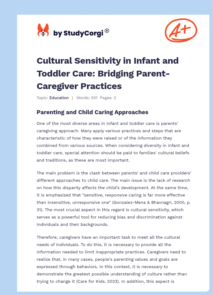 Cultural Sensitivity in Infant and Toddler Care: Bridging Parent-Caregiver Practices. Page 1