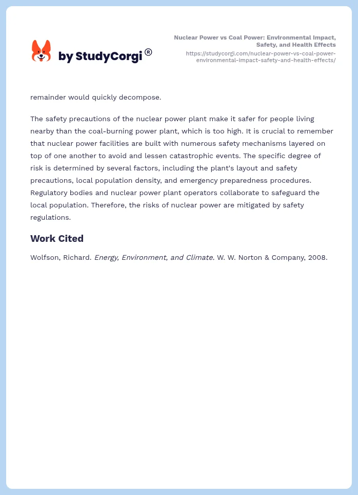 Nuclear Power vs Coal Power: Environmental Impact, Safety, and Health Effects. Page 2