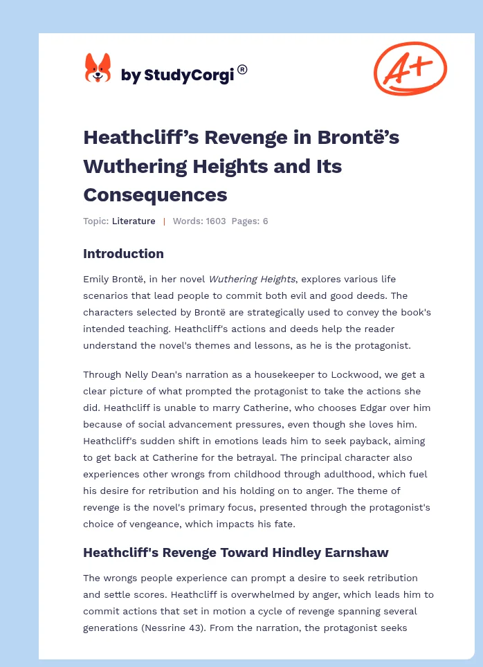 Heathcliff’s Revenge in Brontë’s Wuthering Heights and Its Consequences. Page 1