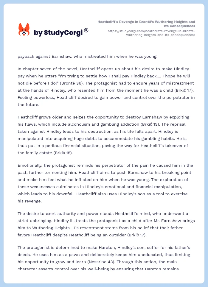 Heathcliff’s Revenge in Brontë’s Wuthering Heights and Its Consequences. Page 2