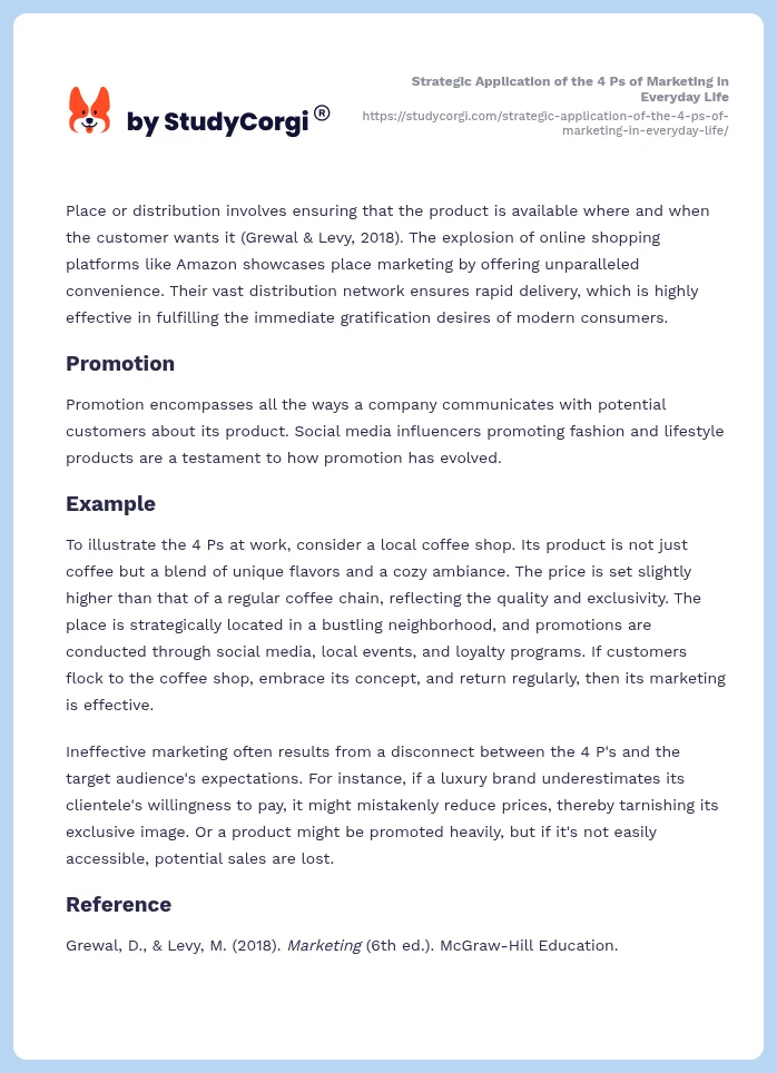Strategic Application of the 4 Ps of Marketing in Everyday Life. Page 2