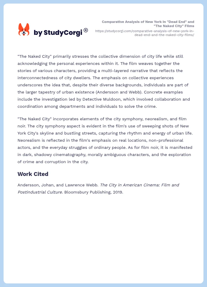 Comparative Analysis of New York in "Dead End" and "The Naked City" Films. Page 2